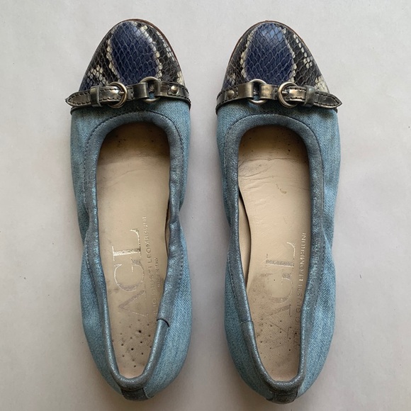 Agl Shoes - AGL Attilio Giusti Leombruni Snakeskin Toe Ballet Flat Denim Blue Size 38.5